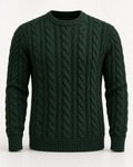 Cable Knit Jumper Timeless Refined in dark spruce, front view