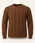 Cable Knit Jumper Rustic Heritage in chestnut brown — Front view