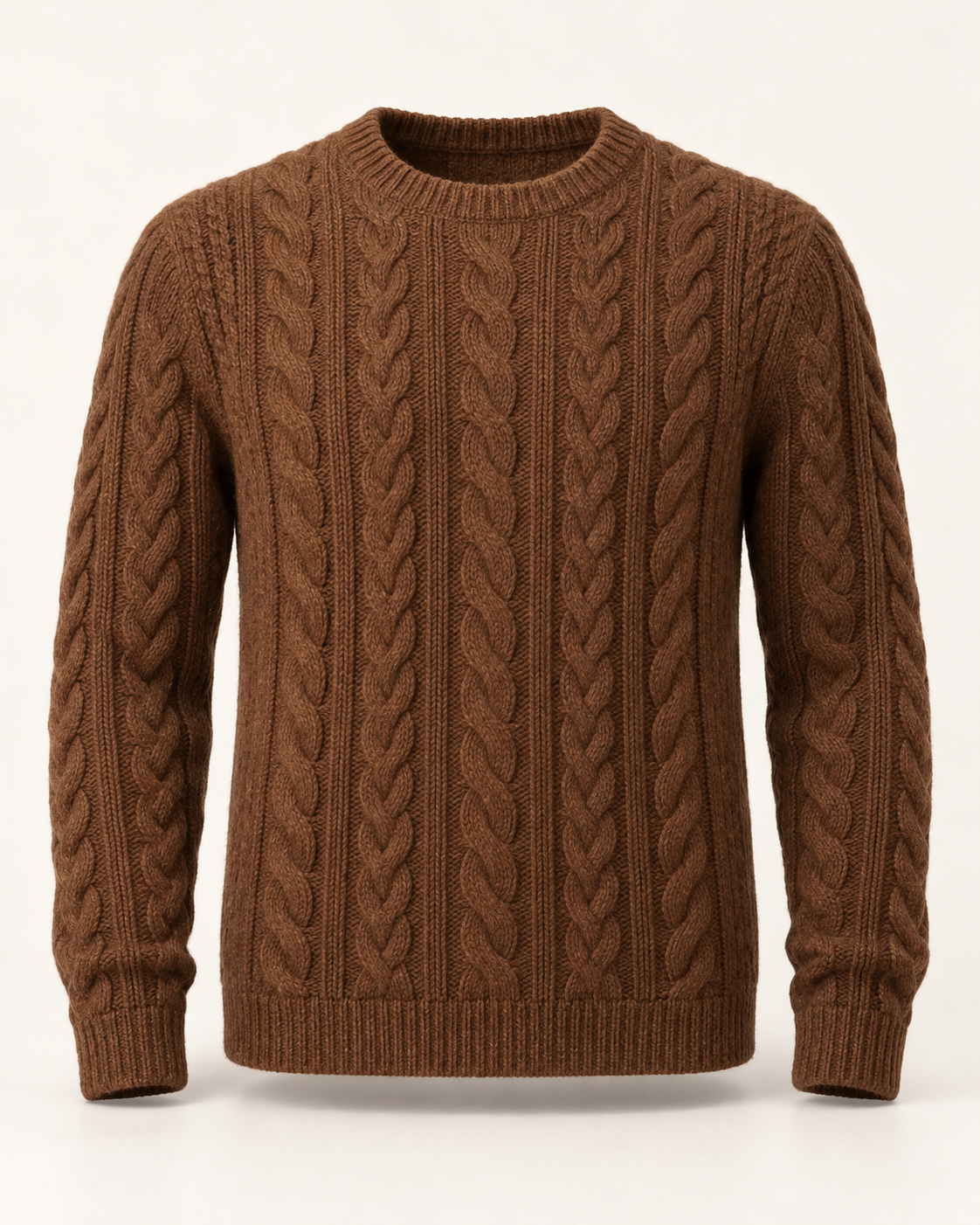 Cable Knit Jumper Rustic Heritage in chestnut brown — Front view