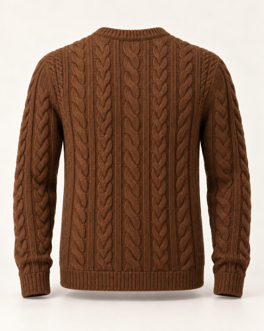 Cable Knit Jumper Rustic Heritage in chestnut brown — Back view