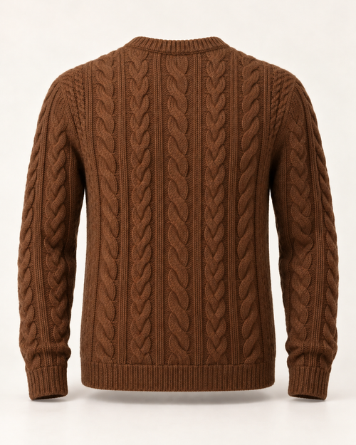 Cable Knit Jumper Rustic Heritage in chestnut brown — Back view