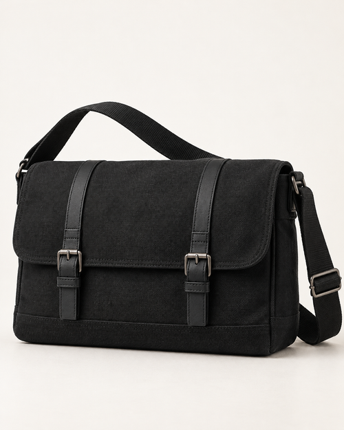 Canvas Messenger Bag Urban Refined in black, front view