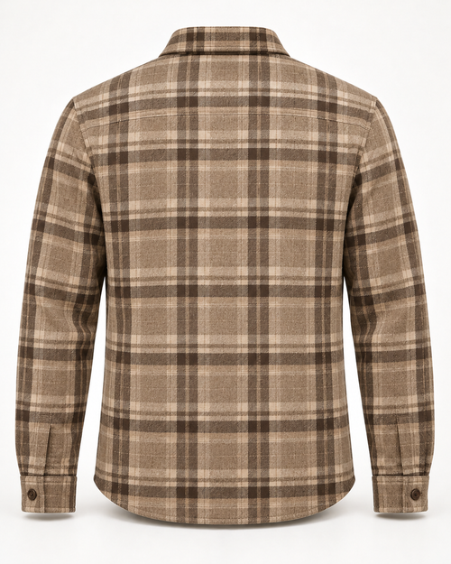 Check Overshirt Modern Refined in taupe, back view
