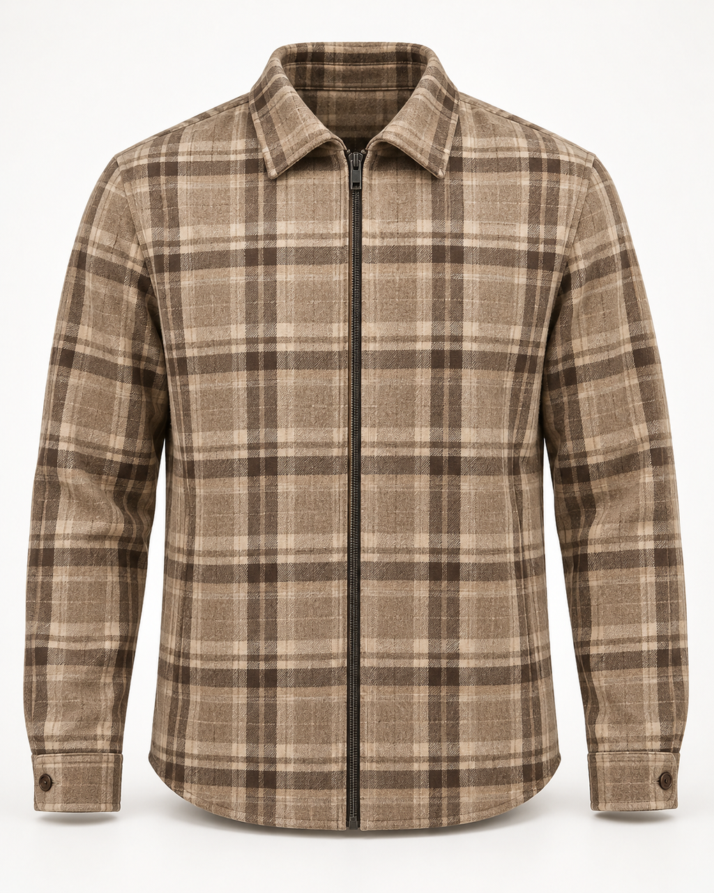 Check Overshirt Modern Refined in taupe, front view