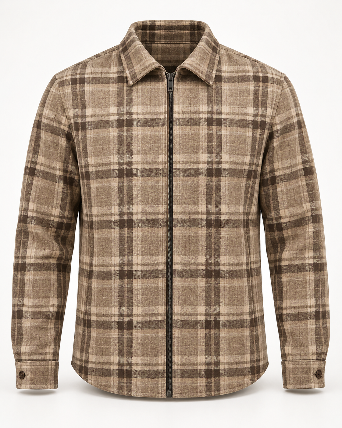 Check Overshirt Modern Refined in taupe, front view