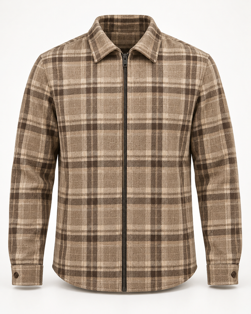 Check Overshirt Modern Refined in taupe, front view
