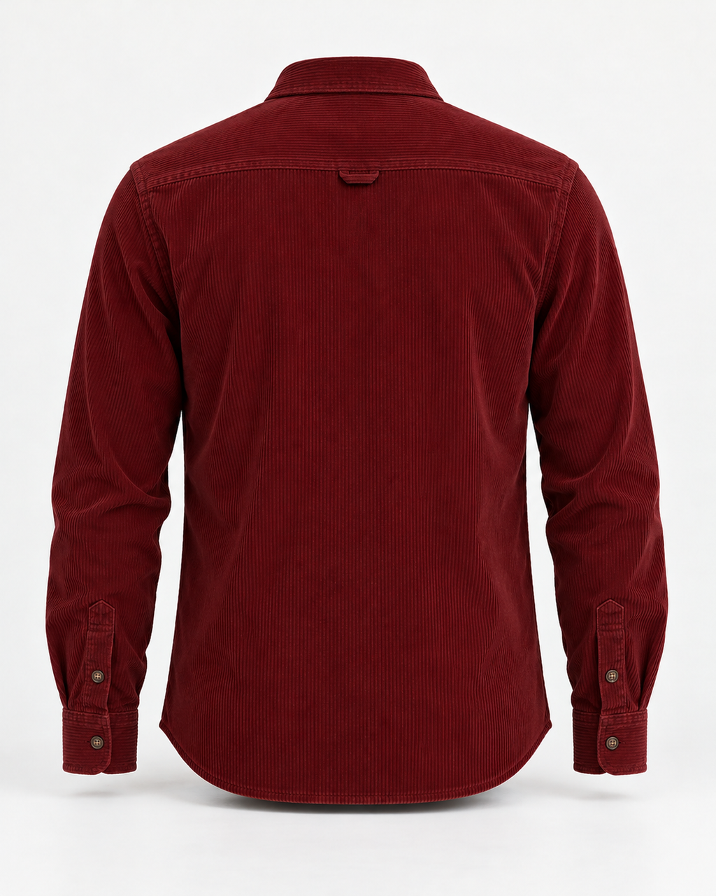 Corduroy Shirt Rustic Refined in dark wine red, back view