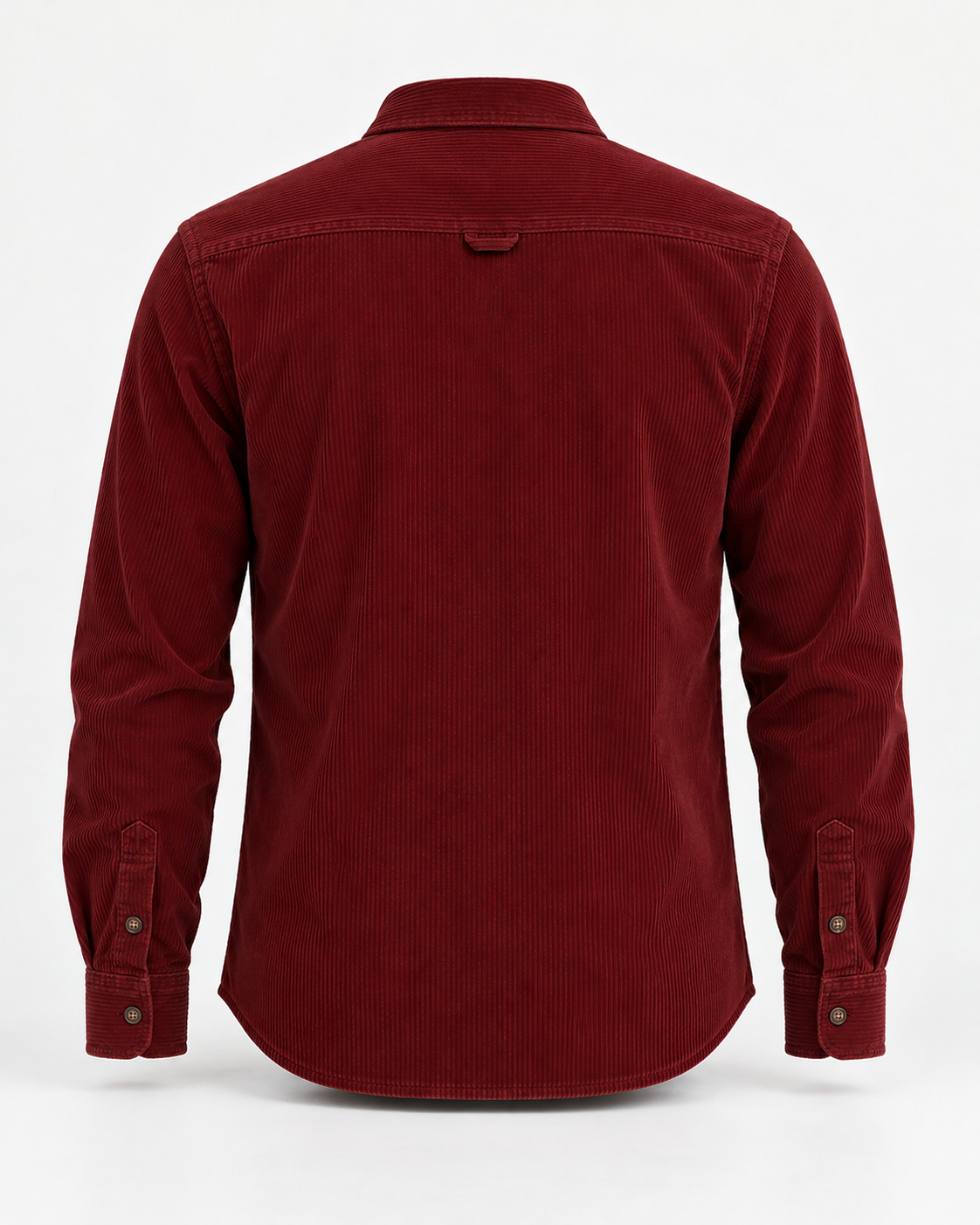 Corduroy Shirt Rustic Refined in dark wine red, back view