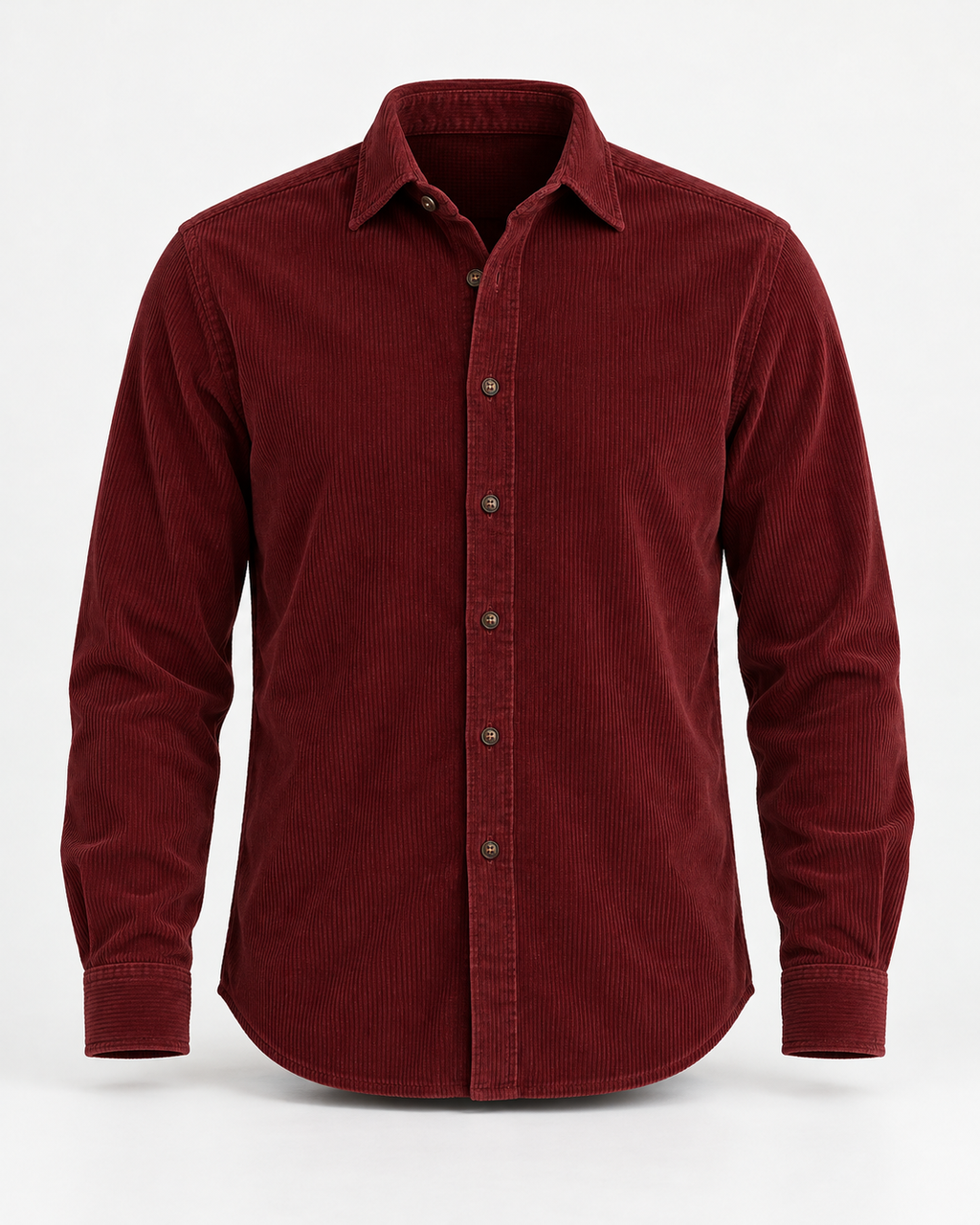 Corduroy Shirt Rustic Refined in dark wine red, front view