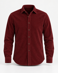 Corduroy Shirt Rustic Refined in dark wine red, front view