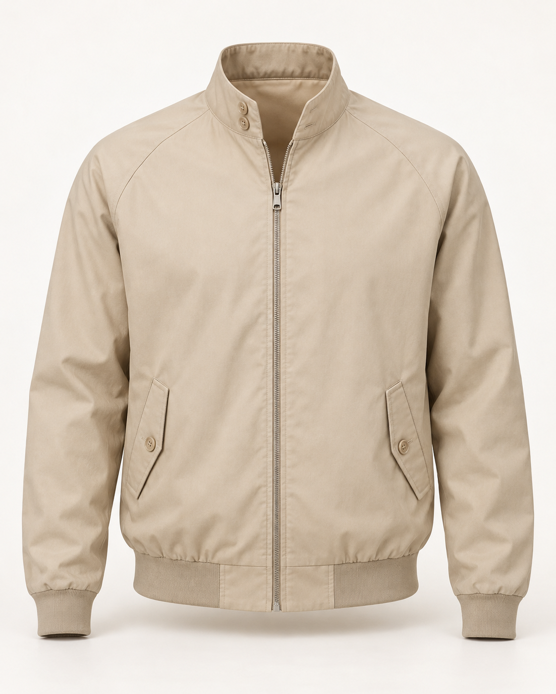 Harrington Jacket Timeless Refined in light stone beige, front view