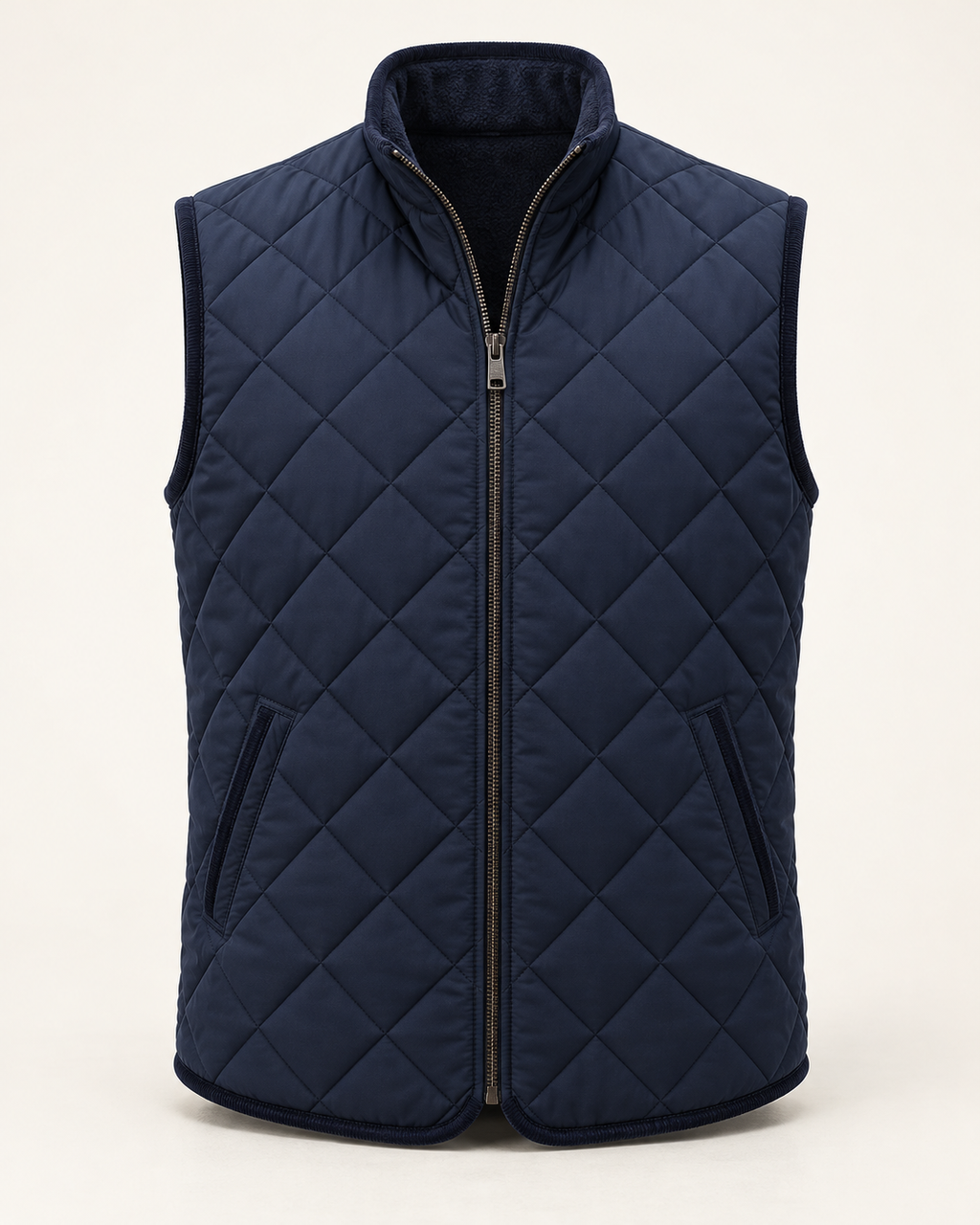 Quilted Gilet Classic Refined in navy blue, front view