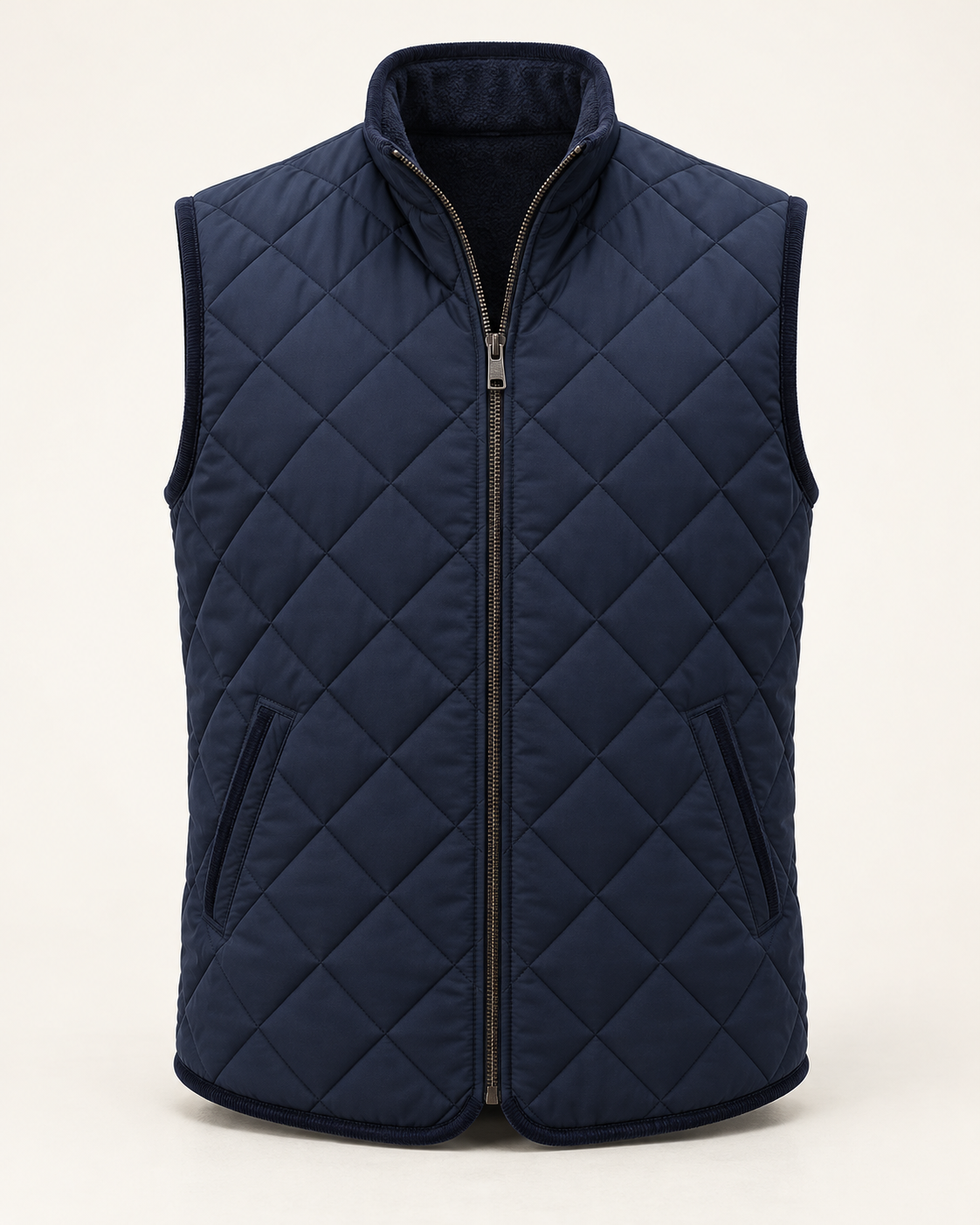 Quilted Gilet Classic Refined in navy blue, front view